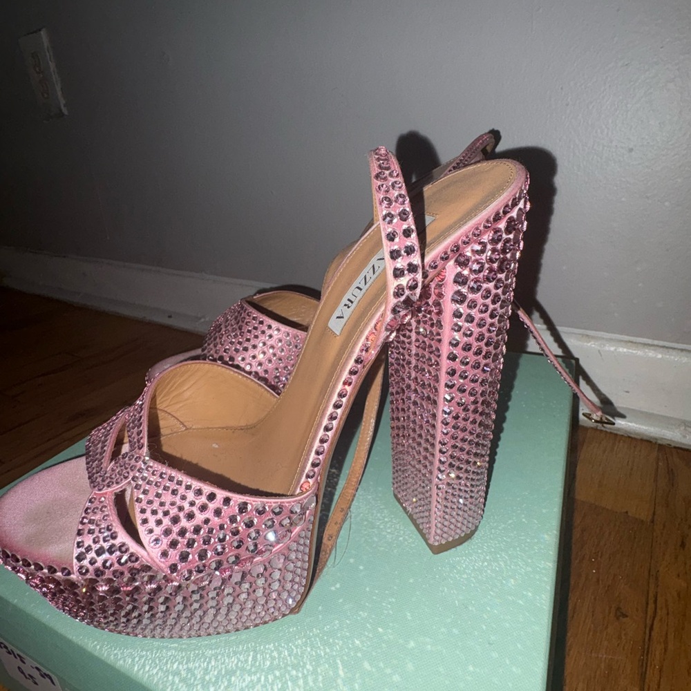 Aquazzura Pink Embellished Women's Heels - Picture 3 of 6